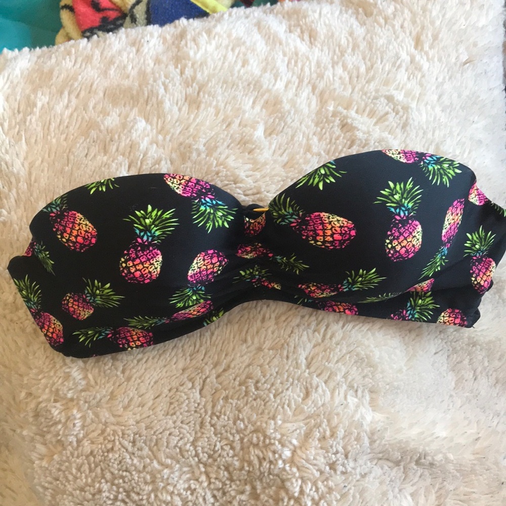 Rainbow pineapple strapless bikini top.